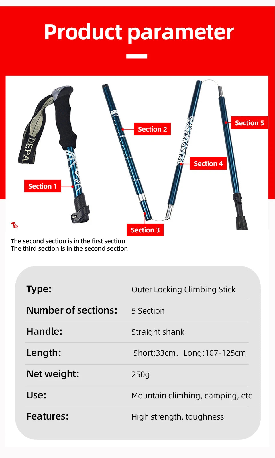 5 Section Telescopic Trekking Pole