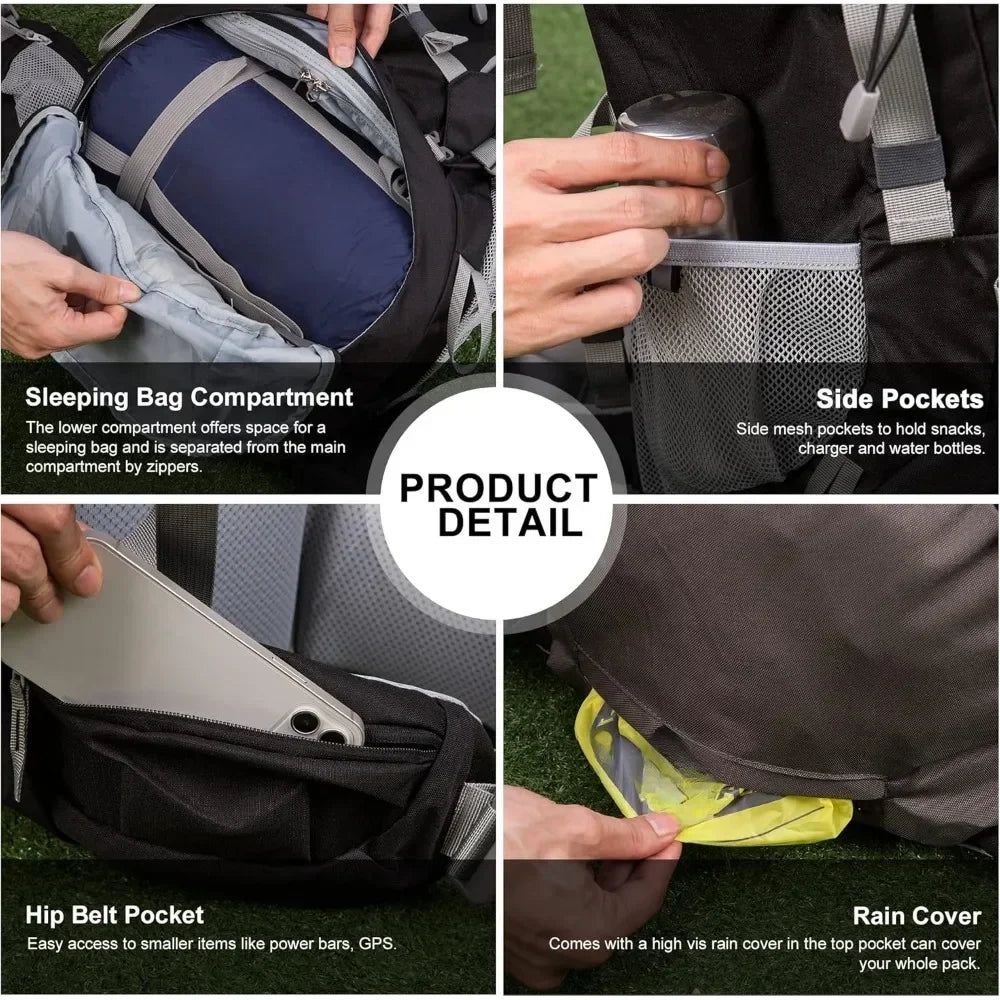 70L Internal Frame Backpack with Rain Cover