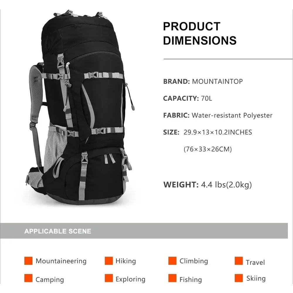 70L Internal Frame Backpack with Rain Cover
